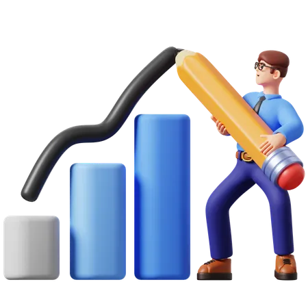 Businessman Drawing Growth Chart  3D Illustration