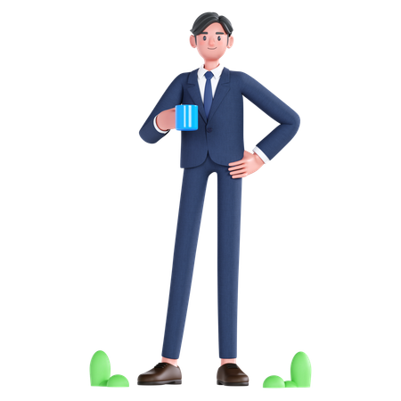 Businessman Drink Coffee  3D Illustration