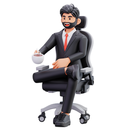 Businessman Drinking Coffee In Relaxing Time  3D Illustration