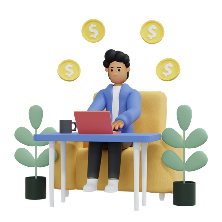 Businessman earning from home  3D Illustration