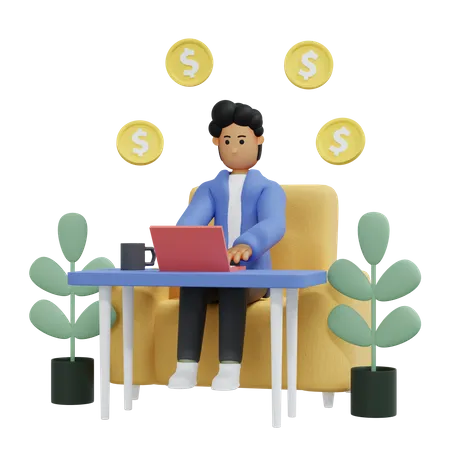 Businessman earning from home  3D Illustration