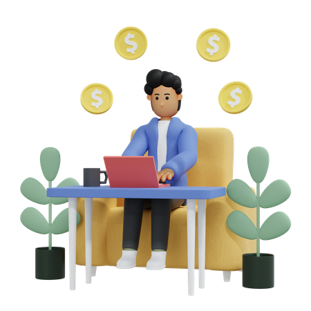 Businessman earning from home 3D Illustration
