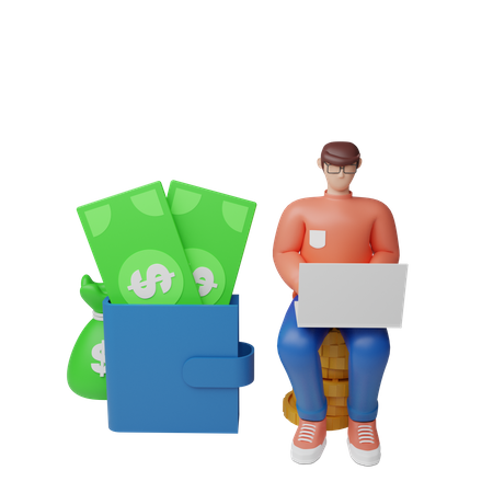 Businessman earning money  3D Illustration