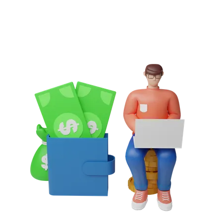 Businessman earning money  3D Illustration