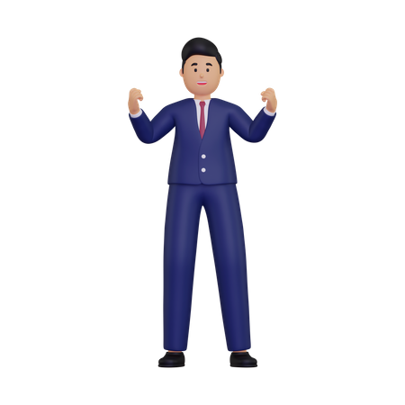 Businessman excited doing winner gesture with arms raised  3D Icon