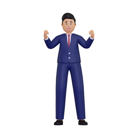 Businessman excited doing winner gesture with arms raised  3D Illustration