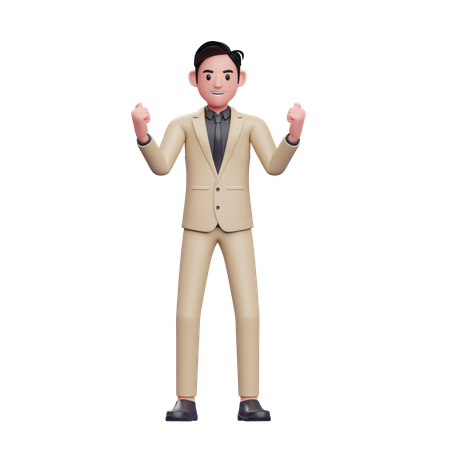 Businessman excited doing winner gesture with arms raised 3D Illustration
