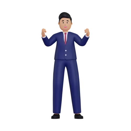 Businessman excited doing winner gesture with arms raised 3D Illustration
