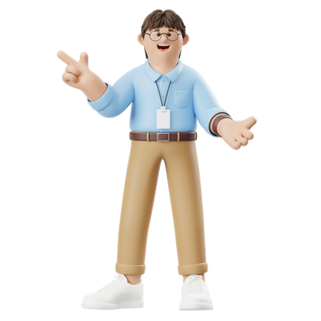 옆으로 무언가를 설명하는 사업가  3D Illustration