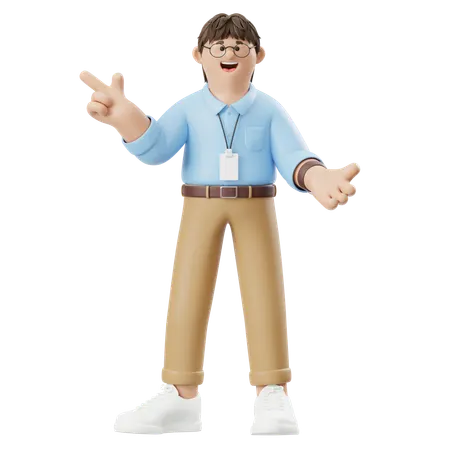 옆으로 무언가를 설명하는 사업가  3D Illustration