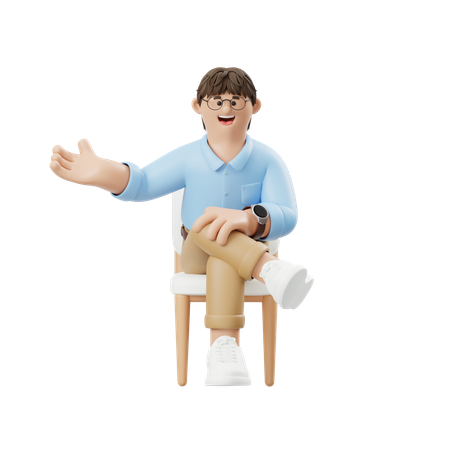 앉아서 설명하는 사업가  3D Illustration