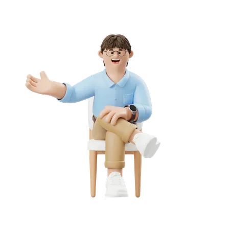 앉아서 설명하는 사업가  3D Illustration
