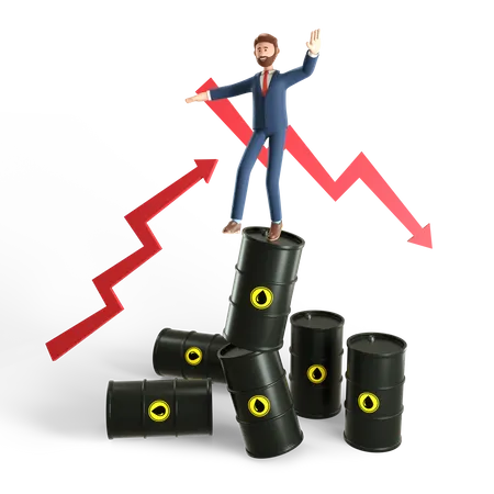 Businessman faces loss by instability of world oil market  3D Illustration