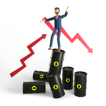 Businessman faces loss by instability of world oil market 3D Illustration