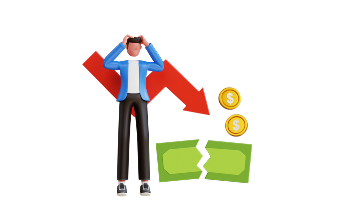 Businessman Facing Financial Crisis  3D Illustration