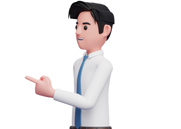 Businessman facing side and pointing 3D Illustration