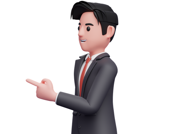 Businessman facing side and pointing with index finger  3D Illustration