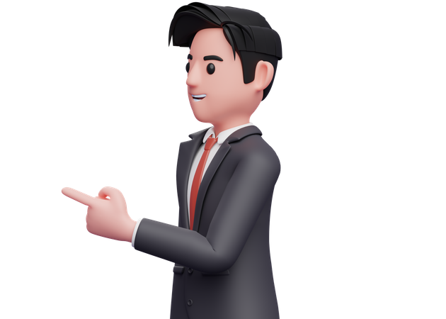 Businessman facing side and pointing with index finger 3D Illustration