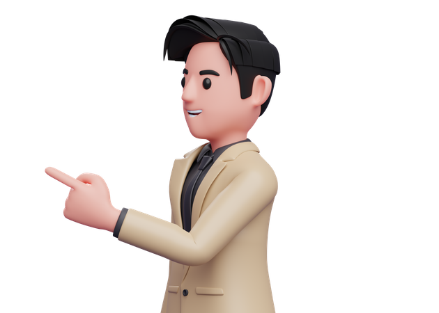 Businessman facing sideways and pointing finger  3D Illustration