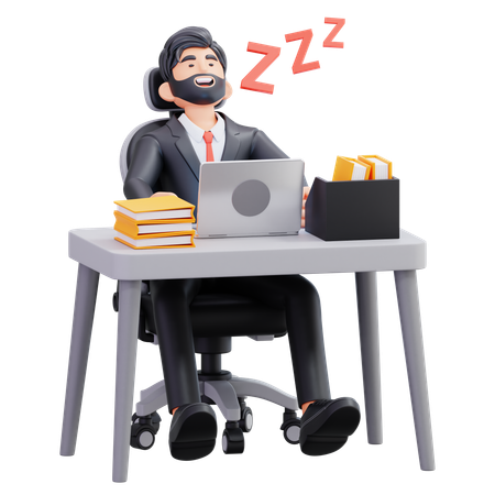 Businessman Falls Asleep During Work  3D Illustration