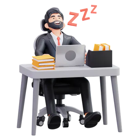 Businessman Falls Asleep During Work  3D Illustration