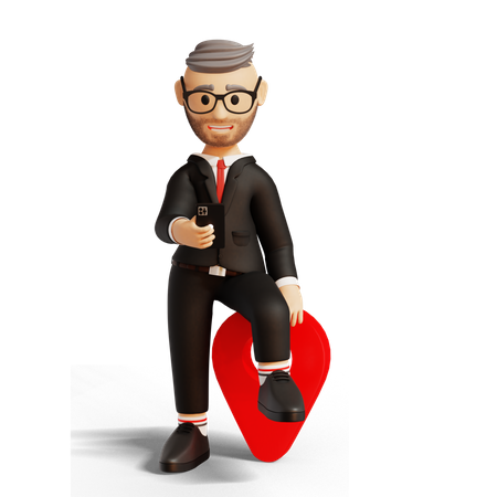 Businessman finding location on mobile  3D Illustration