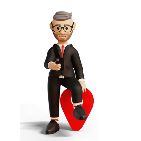 Businessman finding location on mobile  3D Illustration