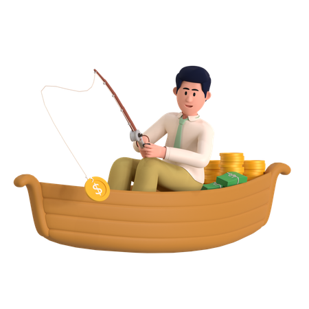 Businessman Fishing Coin  3D Illustration