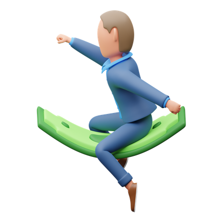 Businessman Flies On Money  3D Illustration