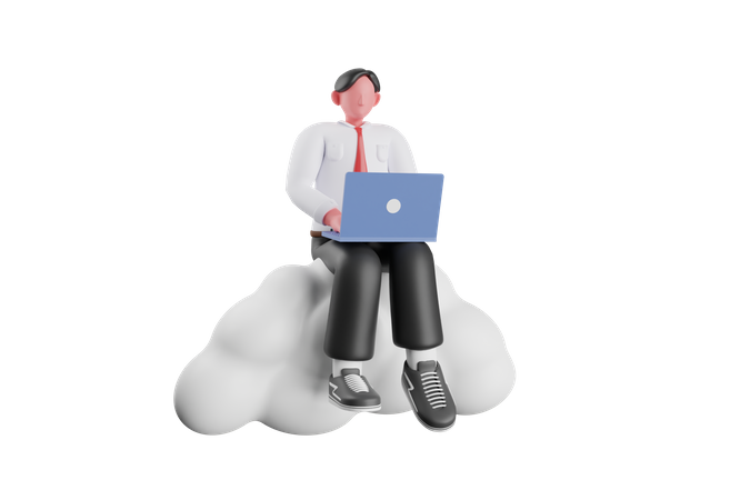 Businessman flying in the sky and working  3D Icon