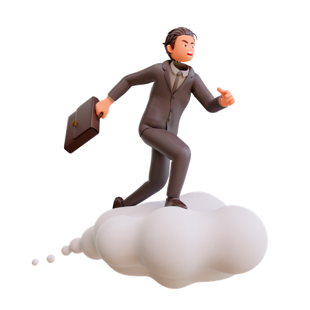 Businessman flying on cloud  3D Icon