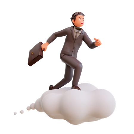 Businessman flying on cloud  3D Illustration