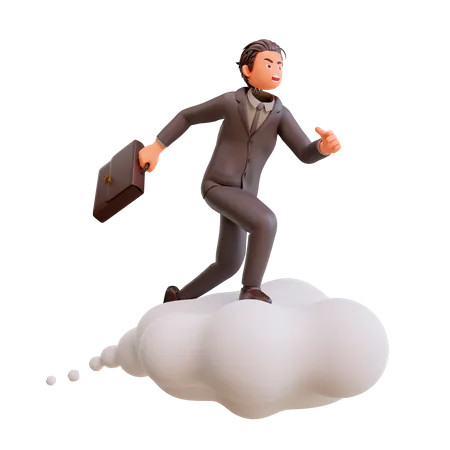 Businessman flying on cloud 3D Illustration