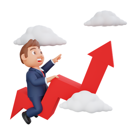 Businessman flying on growth chart  3D Illustration