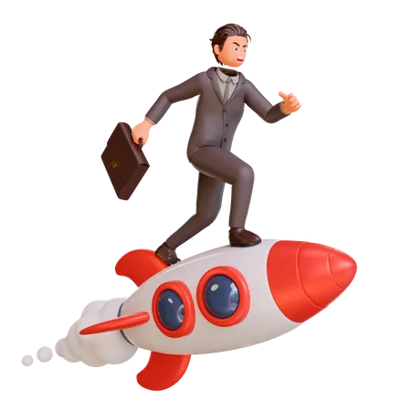 Businessman flying on rocket  3D Illustration