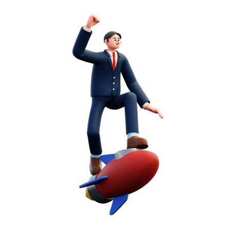 Businessman Flying On Rocket  3D Illustration