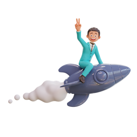 Businessman flying on rocket  3D Illustration