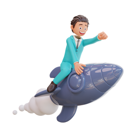 Businessman flying on rocket  3D Illustration