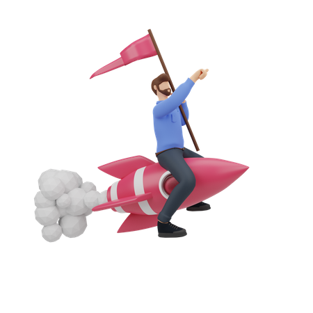 Businessman flying on rocket business concept  3D Illustration