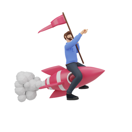 Businessman flying on rocket business concept 3D Illustration