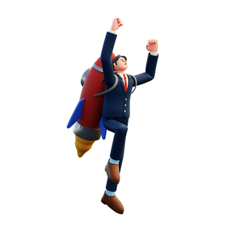 Businessman Flying With Jetpack  3D Illustration