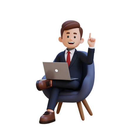 Businessman Getting Idea While Sitting On Sofa And Working On Laptop  3D Icon