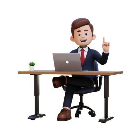 Businessman Getting Idea While Working On Laptop  3D Illustration