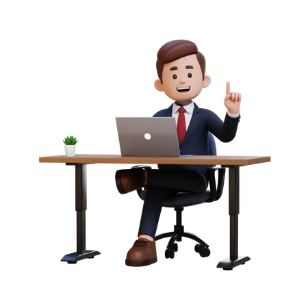 Businessman Getting Idea While Working On Laptop  3D Illustration