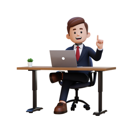 Businessman Getting Idea While Working On Laptop  3D Icon
