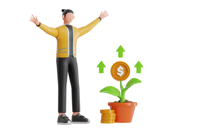 Businessman Getting Investment Profit  3D Icon