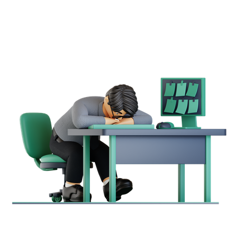 Businessman getting tired of completing lots of work  3D Icon