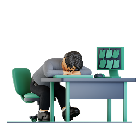 Businessman getting tired of completing lots of work  3D Illustration