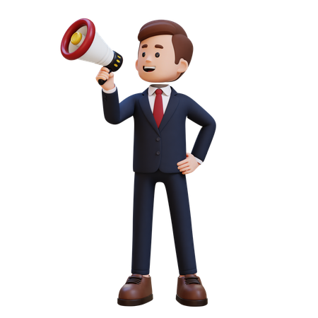 Businessman Give Announcement Use Megaphone  3D Illustration