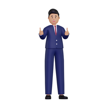 Businessman give appreciation with two thumbs up 3D Illustration